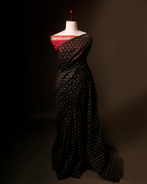 Pure Black and Red Silk Cotton Saree