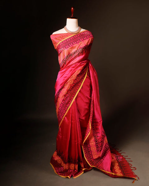 Pure Pink Silk Cotton Saree