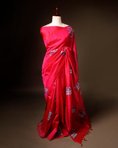 Pink with blue color Printed Silk Cotton Saree