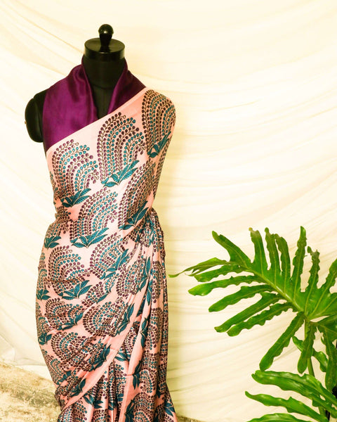 Pure Handloom Peach Modal Silk Saree