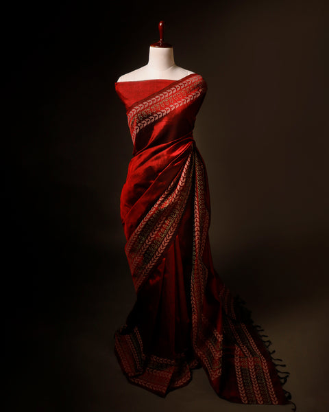 Maroon Handloom Silk Cotton Saree