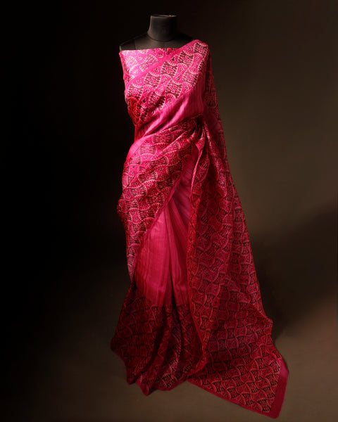 Whispering Petals Baby Pink Pure Organza Silk Saree