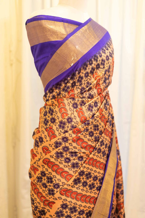 Majesty Blue and Maroon Printed Kanchipuram Silk Saree