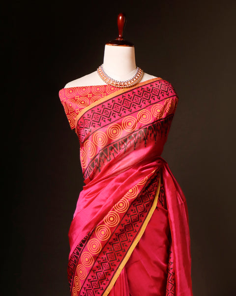 Pure Pink Silk Cotton Saree