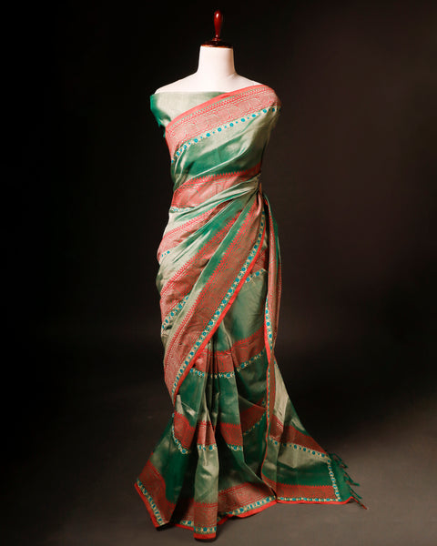 Light Green and orange Color Silk Cotton Saree