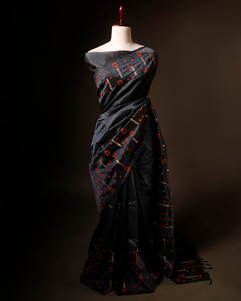 Grey  Color Silk Cotton Saree