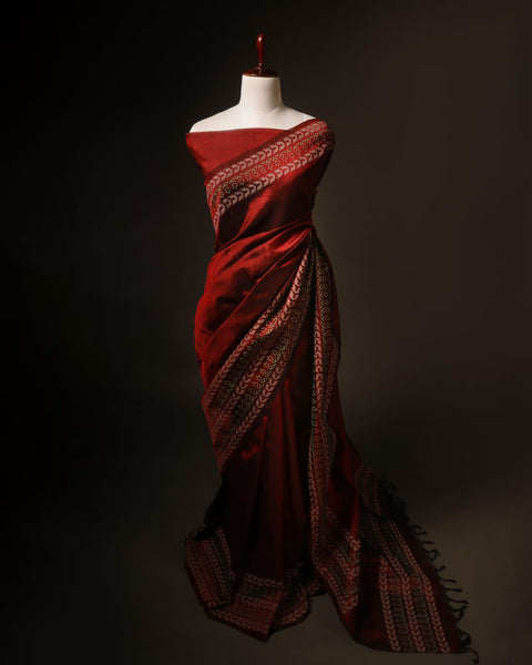 Maroon Handloom Silk Cotton Saree