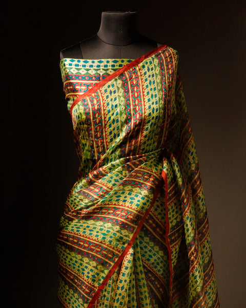 Mint Mirage Light Green Striped Pure Organza Silk Saree