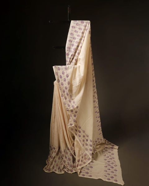 Pure Ivory White Mul Cotton Saree