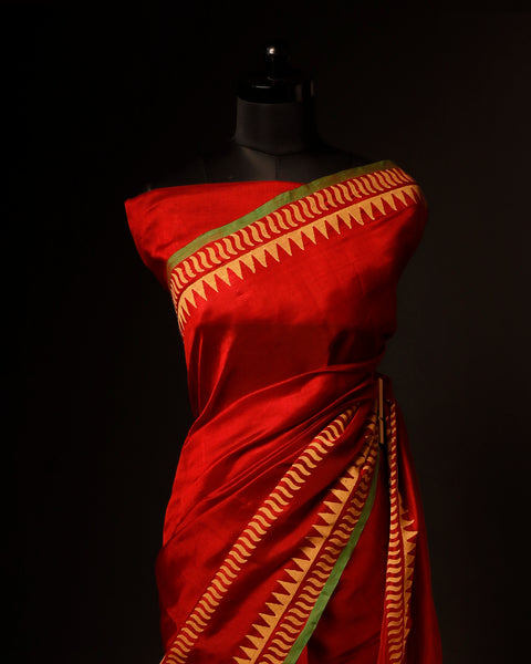 Red and Yellow color Silk Cotton Saree