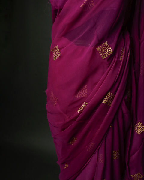 Purple Colour Printed Chiffon Silk Saree