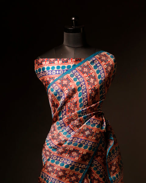 Pure Handloom Brown with blue Organza Silk Saree