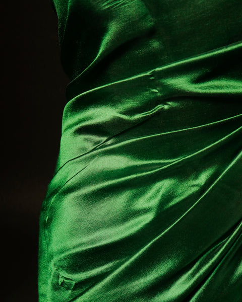 Pure Hand block Printed Parrot Green Silk saree