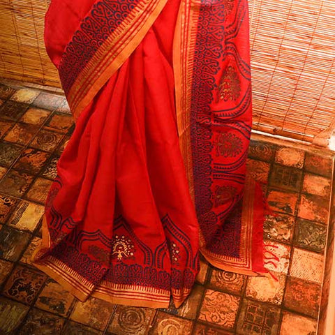 Pure Handloom Royal Pink Silk Cotton Saree