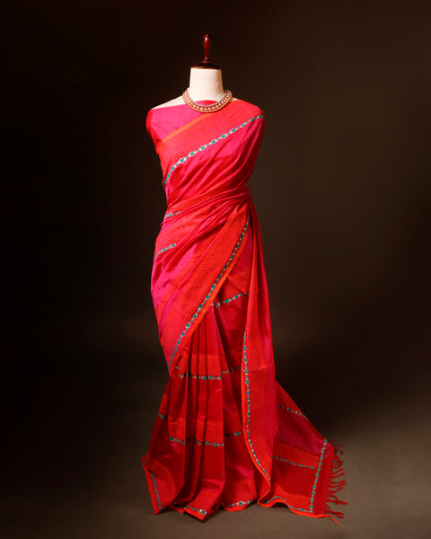 Pinkish Red Silk Cotton Saree