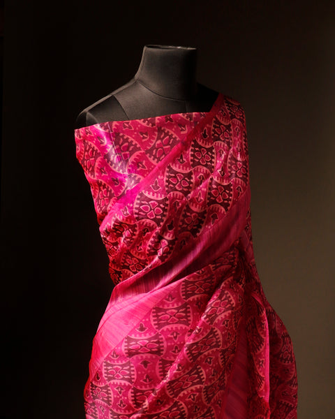 Whispering Petals Baby Pink Pure Organza Silk Saree