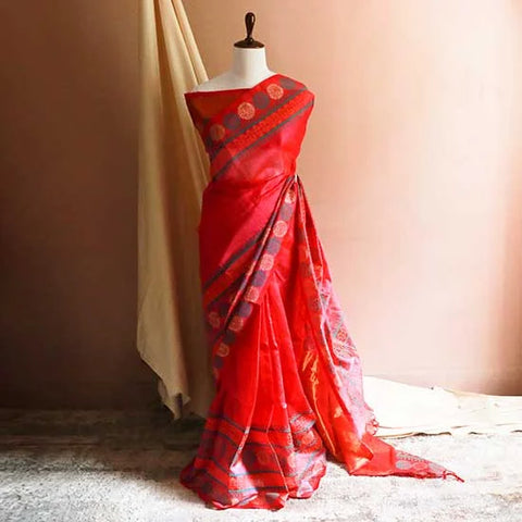 Pure Handloom Royal Pink Silk Cotton Saree