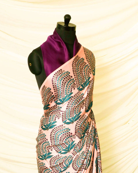 Pure Handloom Peach Modal Silk Saree