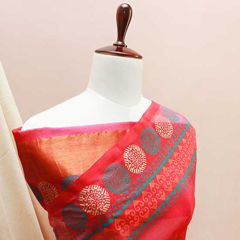 Pure Handloom Royal Pink Silk Cotton Saree