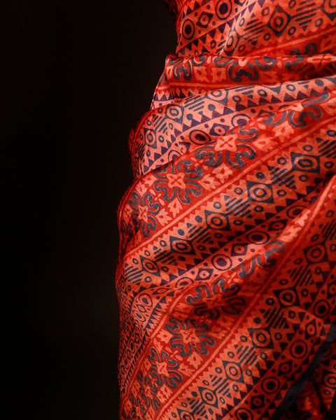 Mystic Mocha Maroon and Black Printed Pure Organza Silk Saree