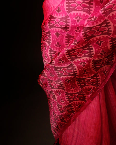 Whispering Petals Baby Pink Pure Organza Silk Saree