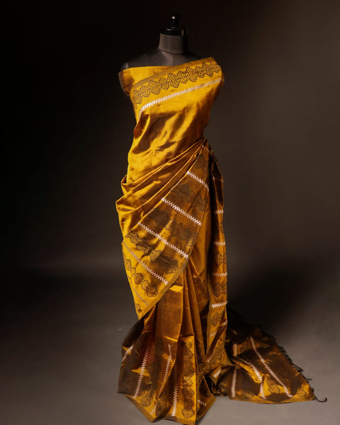 Greenish Gold Colour Silk Cotton Saree