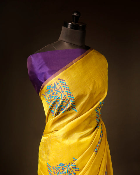 Pure Yellow Silk Cotton Saree