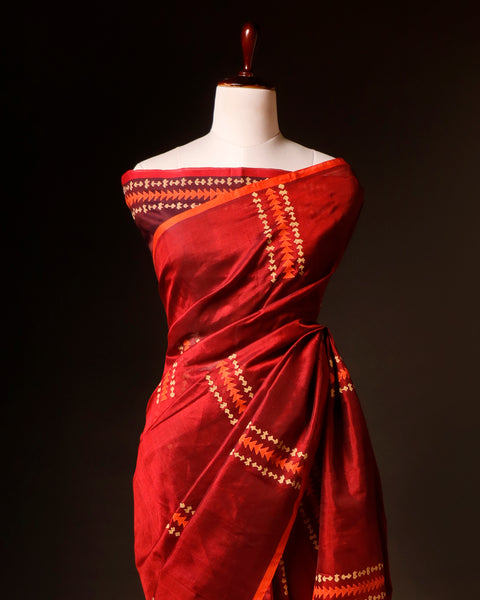 Pure Red Silk Cotton Saree