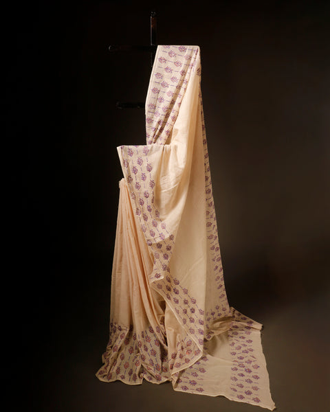 Pure Ivory White Mul Cotton Saree