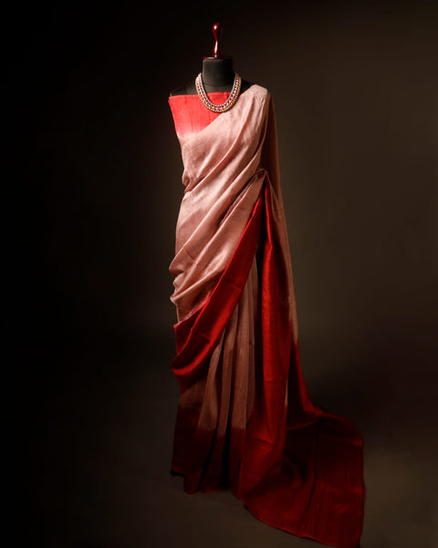 Velvet Rouge Red Pure Dupion Silk Saree
