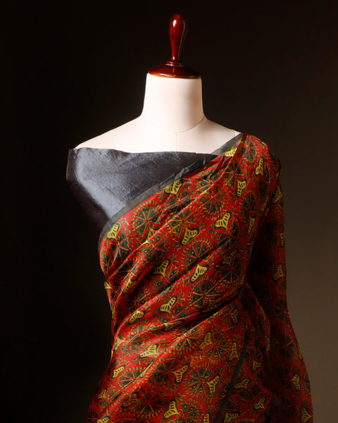 Earthy Elegance Brown Printed Pure Organza Silk Saree