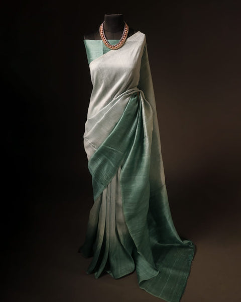 Serenity in Green Pastel Green Pure Dupion Silk Saree