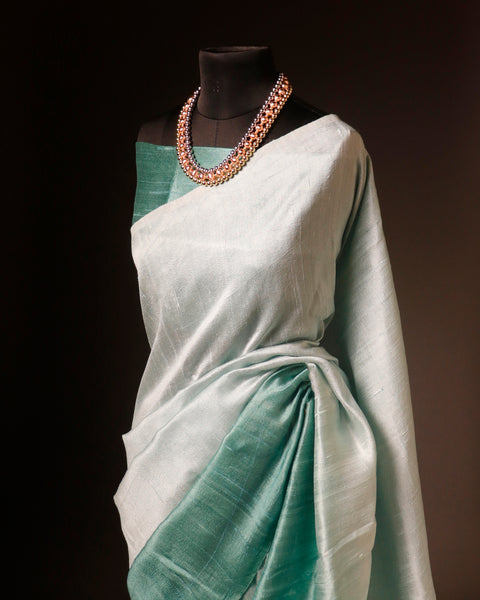 Serenity in Green Pastel Green Pure Dupion Silk Saree