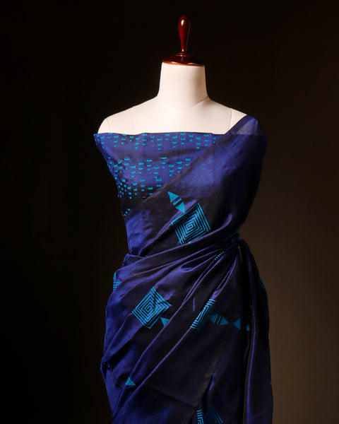 Midnight Elegance Ink Blue Handloom Silk Cotton Saree