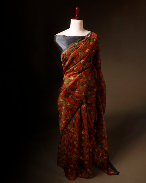 Earthy Elegance Brown Printed Pure Organza Silk Saree
