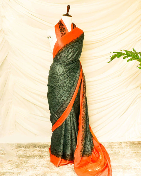 Pure Handloom Pine Green Modal Silk Saree