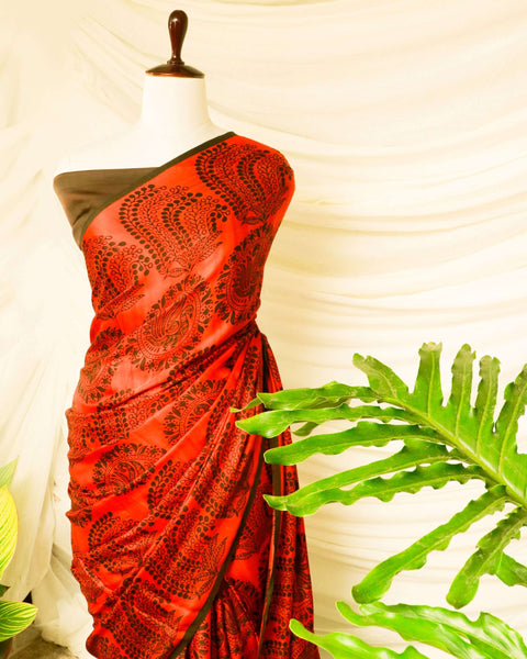 Pure Handloom Ferrari Red Modal Silk Saree