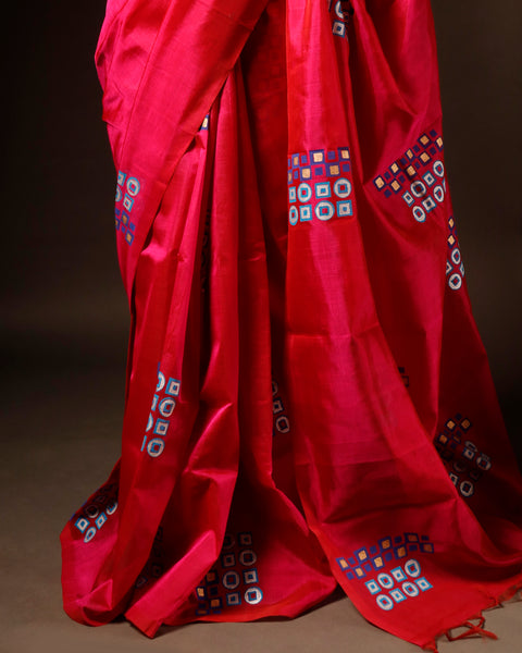 Pink with blue color Printed Silk Cotton Saree
