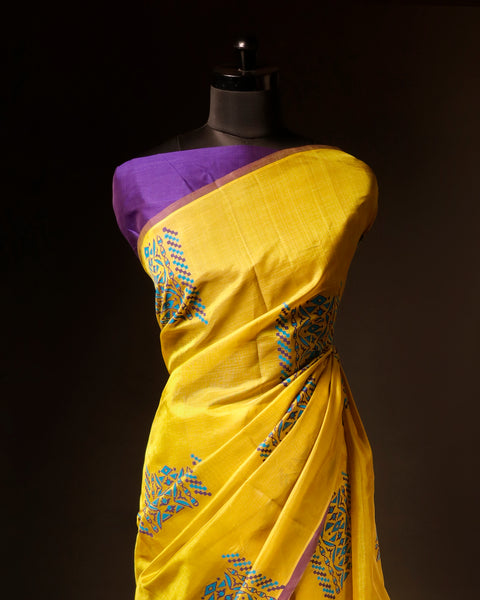 Pure Yellow Silk Cotton Saree