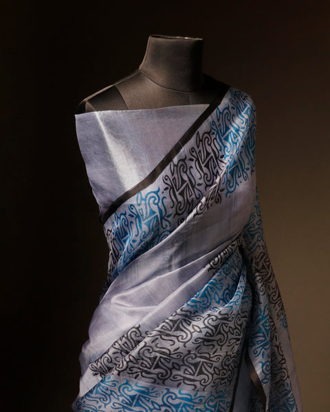 Silver Mist Grey Pure Organza Silk Saree