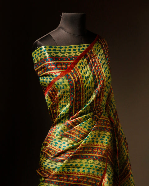 Mint Mirage Light Green Striped Pure Organza Silk Saree