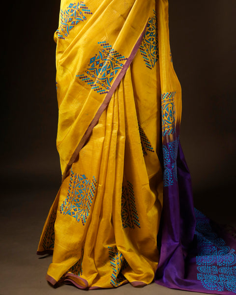 Pure Yellow Silk Cotton Saree