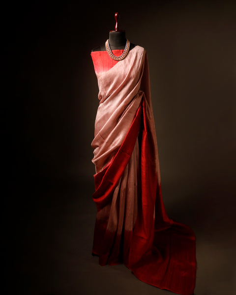 Velvet Rouge Red Pure Dupion Silk Saree