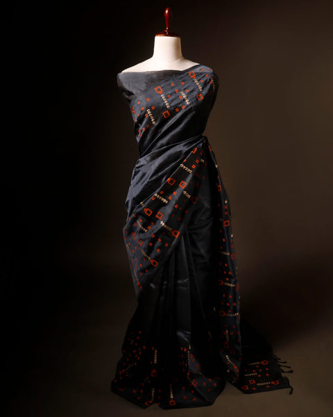 Grey  Color Silk Cotton Saree