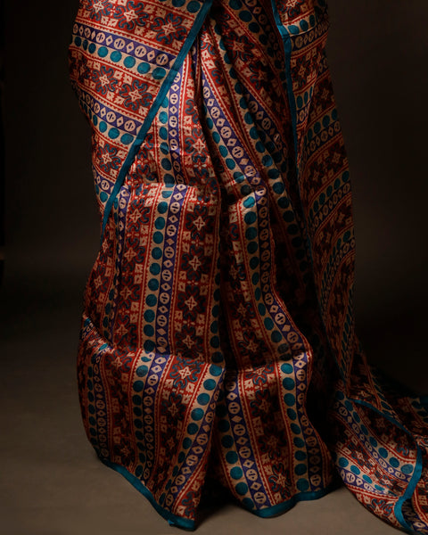 Pure Handloom Brown with blue Organza Silk Saree