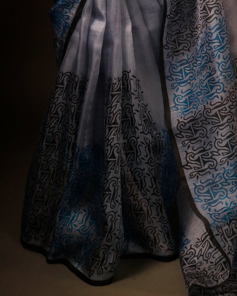 Silver Mist Grey Pure Organza Silk Saree