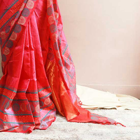 Pure Handloom Royal Pink Silk Cotton Saree