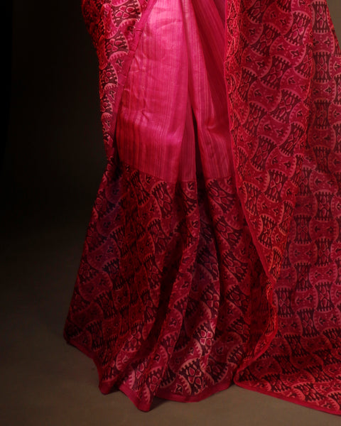 Whispering Petals Baby Pink Pure Organza Silk Saree