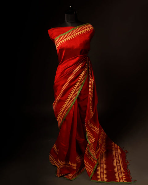 Red and Yellow color Silk Cotton Saree