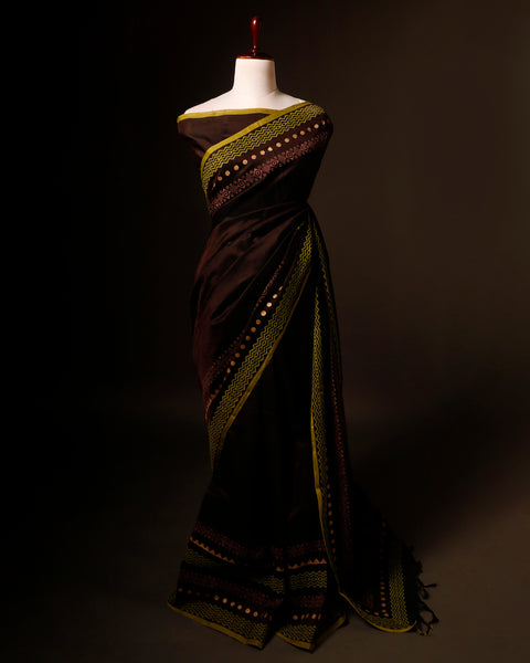Dark brown color Silk Cotton Saree